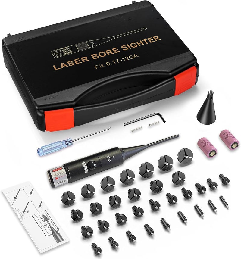 UUQ Professional Laser Bore Sight Kit with Button Switch,Red/Green Laser with 32 Adapters for 0.17 to 12GA Calibers,Suitable for Pistol Rifle Airsoft & Shotgun,Powerful Hunting Equipment - Image 3